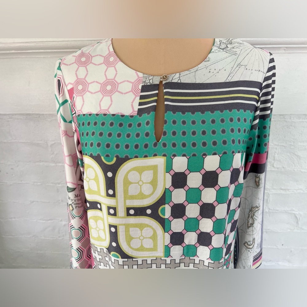 Vilagallo Tesa Manaba Print Shift Dress Above The Knee Geometric Twill - Picture 9 of 14